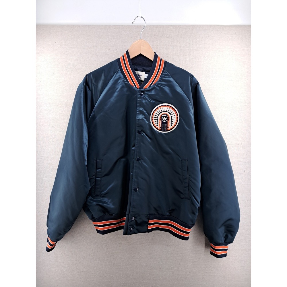 Vtg University Illinois Jacket Large Blue Chalk Line Satin Nylon Chief Illini
